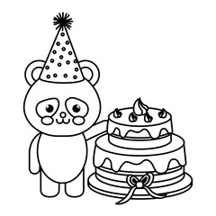 cute bear panda with sweet cake kawaii character vector illustration design