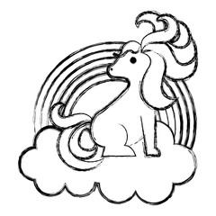 cute rainbow with unicorn kawaii character vector illustration design