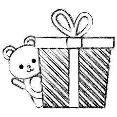 giftbox present with bear kawaii character vector illustration design
