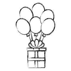 giftbox present birthday with balloons helium celebration vector illustration
