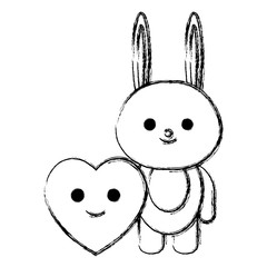cute rabbit and heart kawaii characters vector illustration design