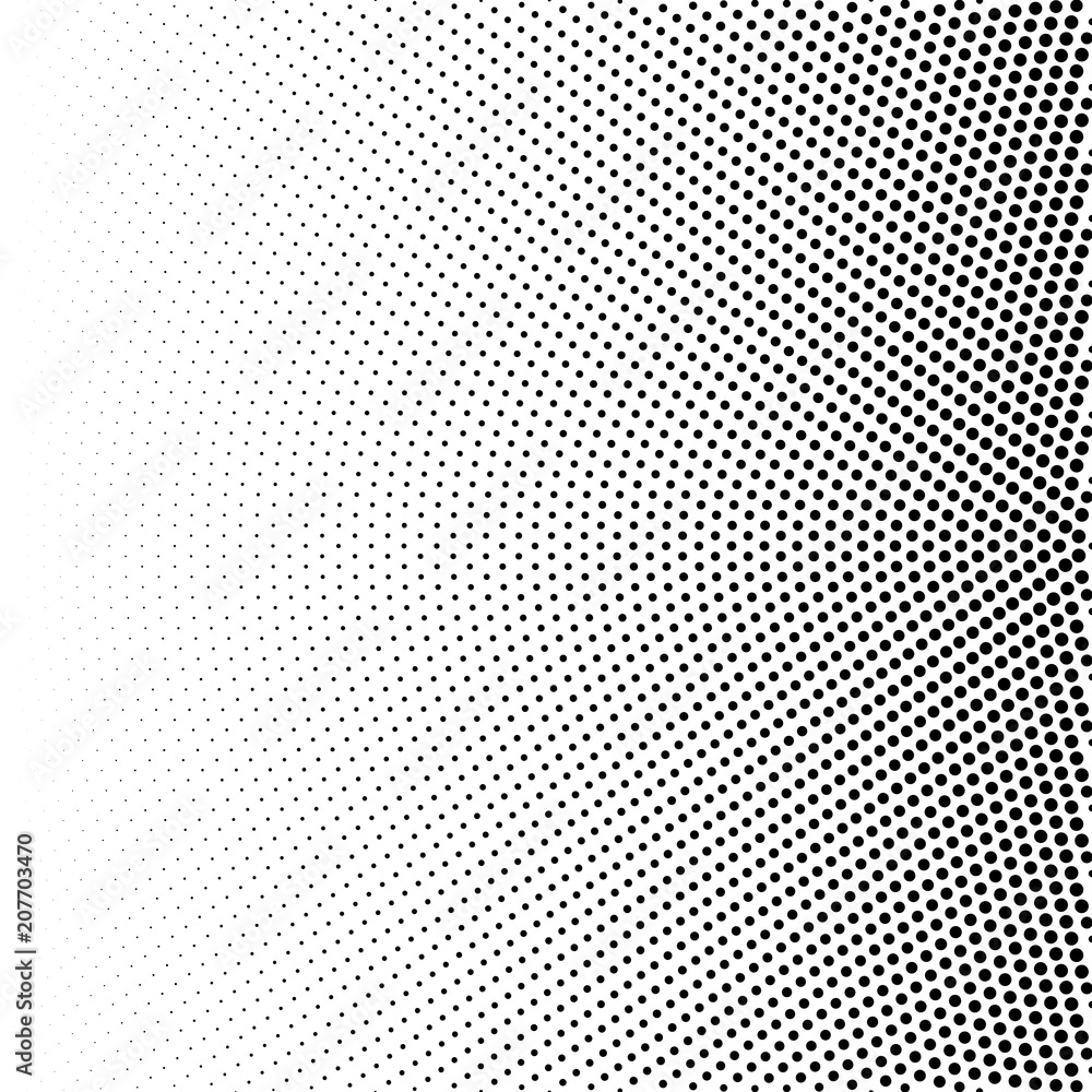 Poster halftone of radial gradient with black dots. dotted halftone digital background isolated on white. v