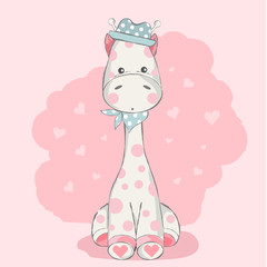 cute baby giraffe cartoon  for t-shirt, print, product, flyer ,patch, fabric, textile,tile,card, greeting  fashion,baby, kid, shower, powder,soap, hand drawn style. vector illustration