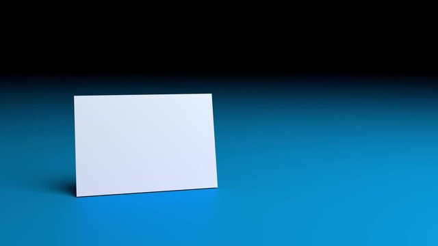 Empty White Card spinning in the Air on blue background, Loopable Video, 3d Rendering animation