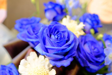 Fototapeta na wymiar Romantic Flower bouquet arrangement with special blue rose