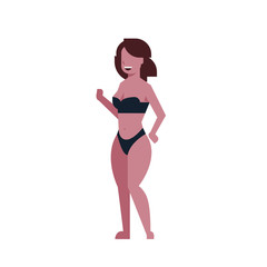 bikini woman dancing black swimsuit on white background body shape concept flat style vector illustration