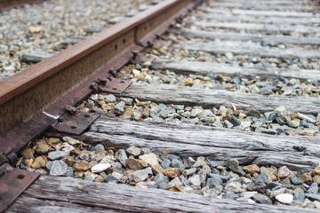 Rails and sleepers close-up. The old railway. Railroad