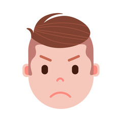 Fototapeta premium boy head emoji personage icon with facial emotions, avatar character, man angry face with different male emotions concept. flat design. vector illustration.