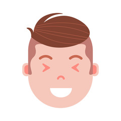 boy head emoji personage icon with facial emotions, avatar character, man satisfied face with different male emotions concept. flat design. vector illustration