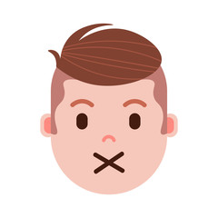 boy head with facial emotions, avatar character, man silence face with different male emotions concept. flat design. vector illustration