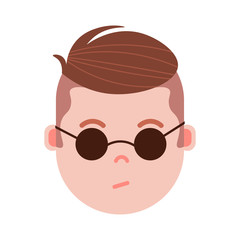 boy head emoji personage icon with facial emotions, avatar character, man in glasses face with different male emotions concept. flat design. vector illustration