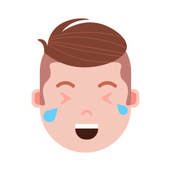 boy head emoji personage icon with facial emotions, avatar character, man crying face with different male emotions concept. flat design. vector illustration