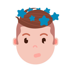 boy head emoji personage icon with facial emotions, avatar character, man vertigo face with different male emotions concept. flat design. vector illustration