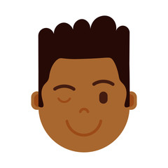 african boy head emoji personage icon with facial emotions, avatar character, man wink face with different male emotions concept. flat design. vector illustration