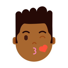 african boy head emoji personage icon with facial emotions, avatar character, man love face with different male emotions concept. flat design. vector illustration