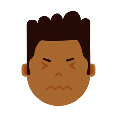 african boy head emoji personage icon with facial emotions, avatar character, man nervous face with different male emotions concept. flat design. vector illustration