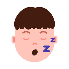 boy head with facial emotions, avatar character, man sleep face with different male emotions concept. flat design. vector illustration