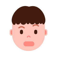 boy head with facial emotions, avatar character, man surprised face with different male emotions concept. flat design. vector illustration