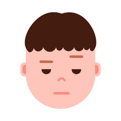 boy head emoji with facial emotions, avatar character, man sorrowful face with different male emotions concept. flat design. vector illustration