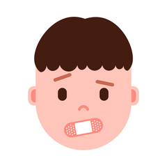 boy head emoji with facial emotions, avatar character, man shut up face with different male emotions concept. flat design. vector illustration