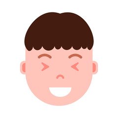 boy head emoji personage icon with facial emotions, avatar character, man satisfied face with different male emotions concept. flat design. vector illustration