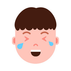 boy head emoji personage icon with facial emotions, avatar character, man happy crying face with different male emotions concept. flat design. vector illustration