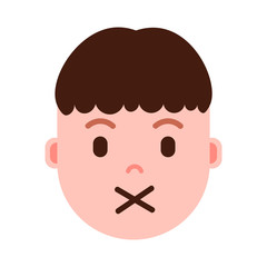 boy head with facial emotions, avatar character, man silence face with different male emotions concept. flat design. vector illustration