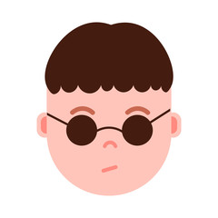 boy head emoji personage icon with facial emotions, avatar character, man in glasses face with different male emotions concept. flat design. vector illustration