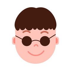 boy head emoji personage icon with facial emotions, avatar character, man in glasses face with different male emotions concept. flat design. vector illustration