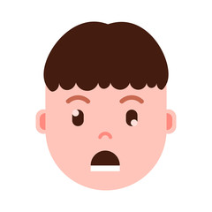 boy head emoji with facial emotions, avatar character, man grieved face with different male emotions concept. flat design. vector illustration