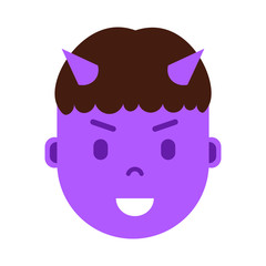 boy head emoji personage icon with facial emotions, avatar character, man devil face with different male emotions concept. flat design. vector illustration