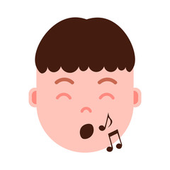 boy head emoji personage icon with facial emotions, avatar character, man show singing face with different male emotions concept. flat design. vector illustration