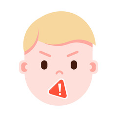 boy head emoji with facial emotions, avatar character, man censorship face with different male emotions concept. flat design. vector illustration