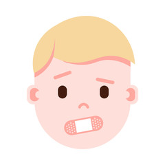 boy head emoji with facial emotions, avatar character, man shut up face with different male emotions concept. flat design. vector illustration