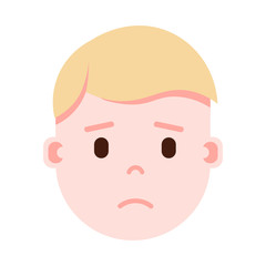 boy head emoji with facial emotions, avatar character, man grieved face with different male emotions concept. flat design. vector illustration