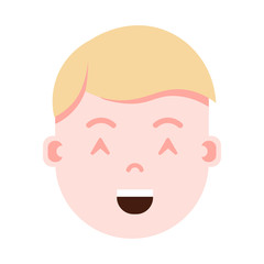 boy head emoji personage icon with facial emotions, avatar character, man satisfied face with different male emotions concept. flat design. vector illustration