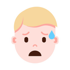 boy head emoji personage icon with facial emotions, avatar character, man crying face with different male emotions concept. flat design. vector illustration