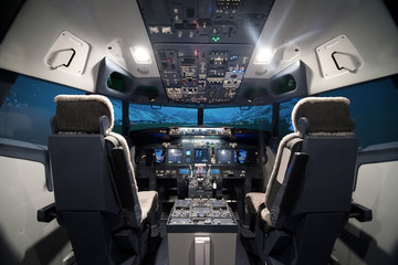 airplane cockpit view - obrazy, fototapety, plakaty