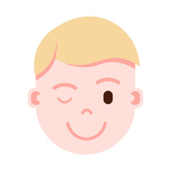 boy head emoji personage icon with facial emotions, avatar character, man wink face with different male emotions concept. flat design. vector illustration