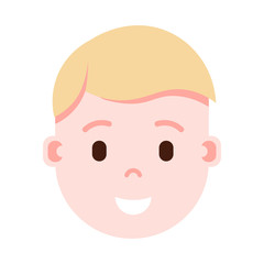 boy head emoji personage icon with facial emotions, avatar character, man satisfied face with different male emotions concept. flat design. vector illustration
