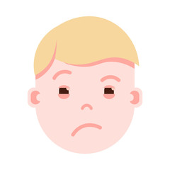 boy head emoji with facial emotions, avatar character, man grieved face with different emotions concept. flat design. vector illustration