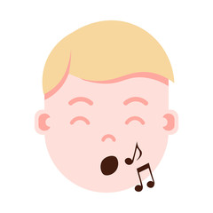 boy head emoji personage icon with facial emotions, avatar character, man show singing face with different male emotions concept. flat design. vector illustration