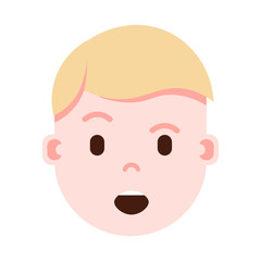 boy head emoji personage icon with facial emotions, avatar character, man satisfied face with different male emotions concept. flat design. vector illustration