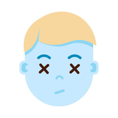 boy head emoji with facial emotions, avatar character, man dead face with different male emotions concept. flat design. vector illustration
