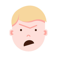 boy head emoji with facial emotions, avatar character, man anger face with different male emotions concept. flat design. vector illustration