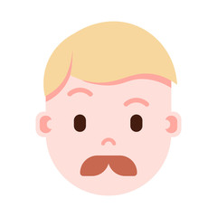 boy head emoji personage icon with facial emotions, avatar character, man mustache face with different male emotions concept. flat design. vector illustration