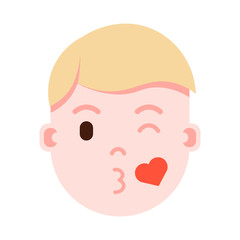 boy head emoji personage icon with facial emotions, avatar character, man love face with different male emotions concept. flat design. vector illustration