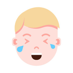 boy head emoji personage icon with facial emotions, avatar character, man crying face with different male emotions concept. flat design. vector illustration