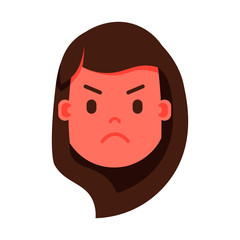 girl head emoji personage icon with facial emotions, avatar character, woman angry face with different female emotions concept. flat design. vector illustration