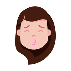 girl head emoji personage icon with facial emotions, avatar character, woman sleep kissing face with different female emotions concept. flat design. vector illustration